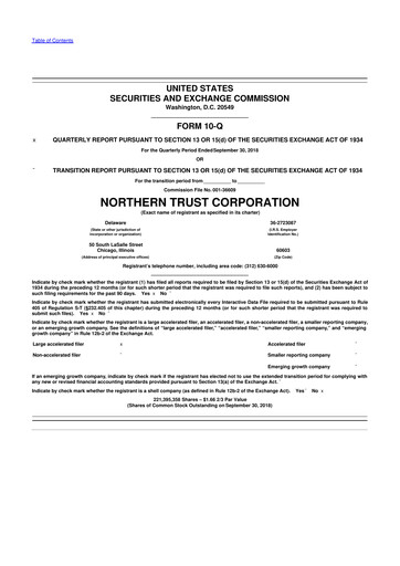 Thumbnail Northern Trust
 10-Q Quarterly Report FY2018 
