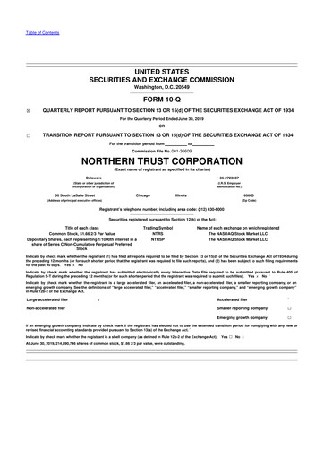 Thumbnail Northern Trust
 10-Q Quarterly Report FY2019 