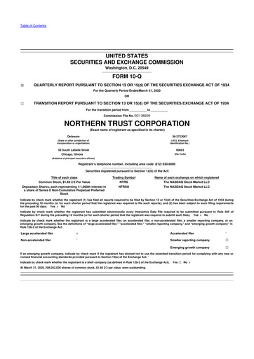 Thumbnail Northern Trust
 10-Q Quarterly Report FY2020 