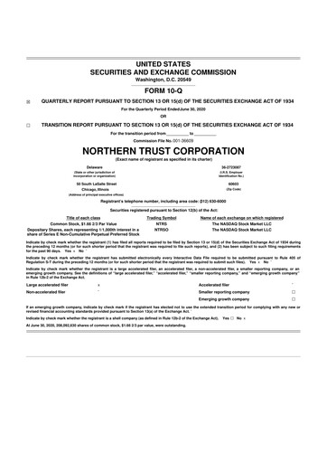 Thumbnail Northern Trust
 10-Q Quarterly Report FY2020 