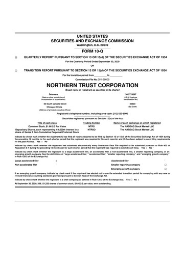 Thumbnail Northern Trust
 10-Q Quarterly Report FY2020 