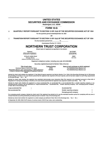 Thumbnail Northern Trust
 10-Q Quarterly Report FY2022 