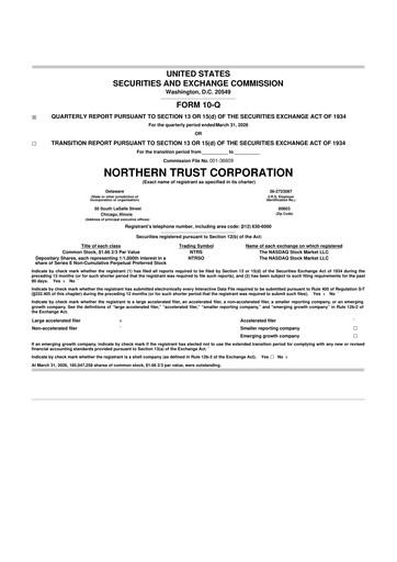 Thumbnail Northern Trust
 10-Q Quarterly Report FY 
