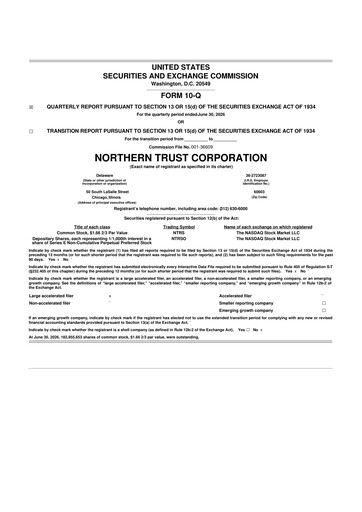Miniature Northern Trust
 10-Q Rapport trimestriel 2026 
