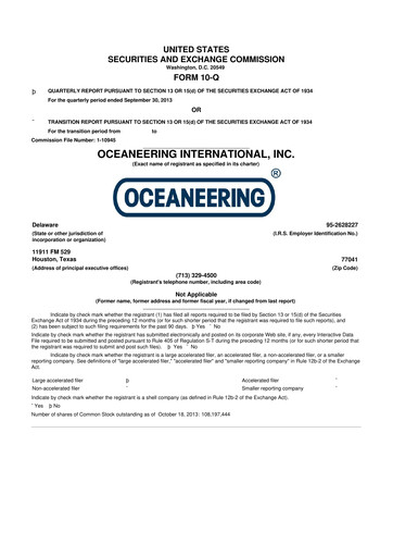 Miniature Oceaneering International
 10-Q Rapport trimestriel  