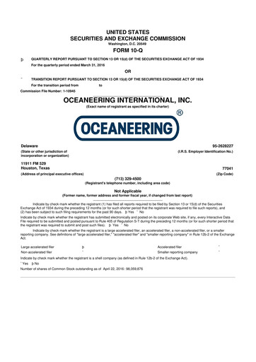 Miniature Oceaneering International
 10-Q Rapport trimestriel  
