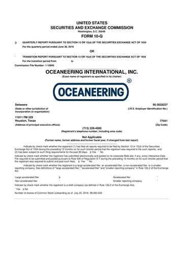 Miniature Oceaneering International
 10-Q Rapport trimestriel  