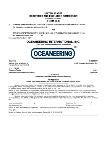 Miniature Oceaneering International
 10-Q Rapport trimestriel  