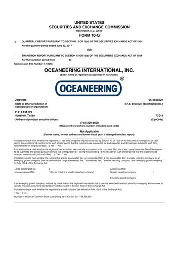 Miniature Oceaneering International
 10-Q Rapport trimestriel  