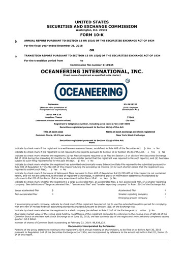 Thumbnail Oceaneering International
 10-K Annual Report 2018