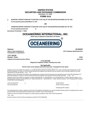 Miniature Oceaneering International
 10-Q Rapport trimestriel  