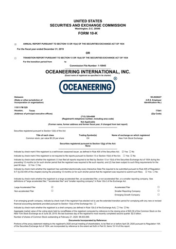 Thumbnail Oceaneering International
 10-K Annual Report 2019