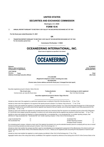 Thumbnail Oceaneering International
 10-K Annual Report 