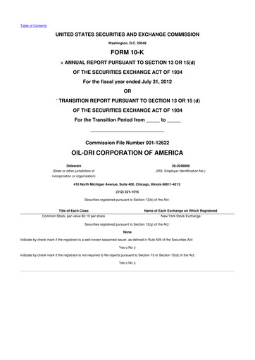 Miniature Oil-Dri Corporation Of America
 10-K Rapport annuel 2012