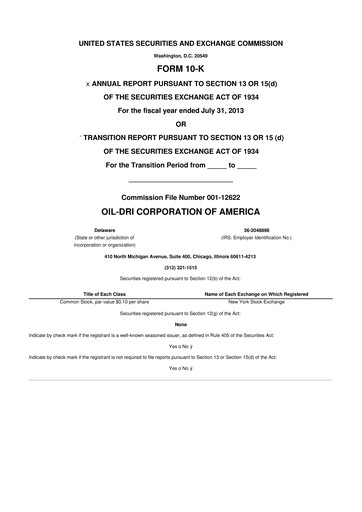 Miniature Oil-Dri Corporation Of America
 10-K Rapport annuel 2013