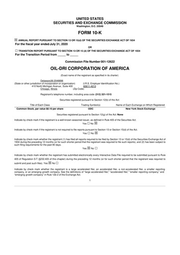 Miniature Oil-Dri Corporation Of America
 10-K Rapport annuel 2020
