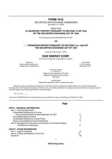 Thumbnail OGE Energy
 10-Q Quarterly Report FY 