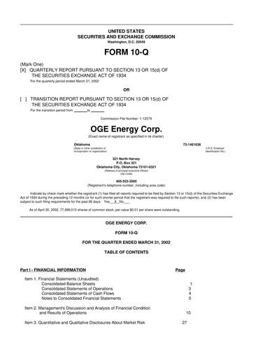 Thumbnail OGE Energy
 10-Q Quarterly Report FY 