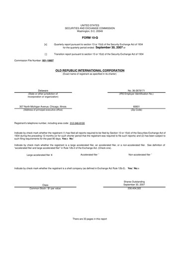 Vorschaubild Old Republic International
 10-Q Quartalsbericht  