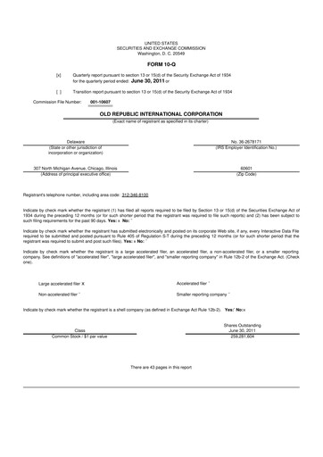 Vorschaubild Old Republic International
 10-Q Quartalsbericht  