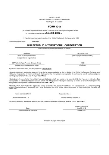 Vorschaubild Old Republic International
 10-Q Quartalsbericht 2012 