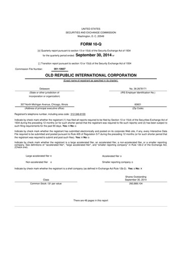 Vorschaubild Old Republic International
 10-Q Quartalsbericht 2014 