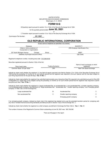 Vorschaubild Old Republic International
 10-Q Quartalsbericht 2021 