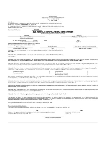 Vorschaubild Old Republic International
 10-K Jahresbericht 2025