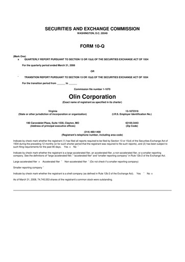 Thumbnail Olin Corporation 10-Q Quarterly Report FY 