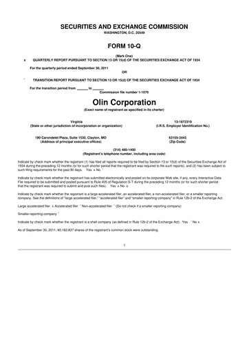 Thumbnail Olin Corporation 10-Q Quarterly Report FY 
