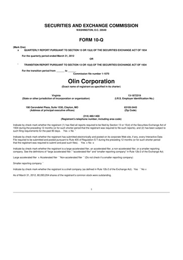 Thumbnail Olin Corporation 10-Q Quarterly Report FY 