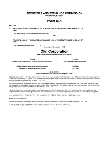 Thumbnail Olin Corporation 10-Q Quarterly Report FY 