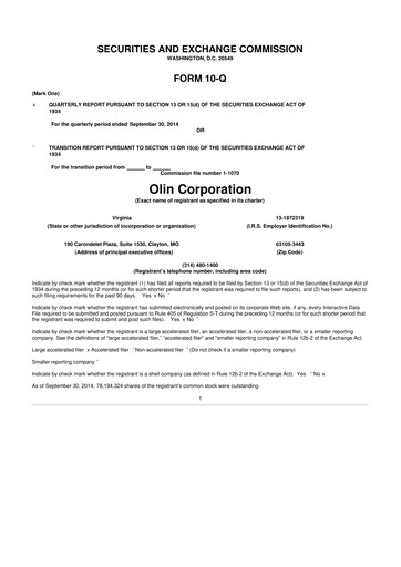 Thumbnail Olin Corporation 10-Q Quarterly Report FY 