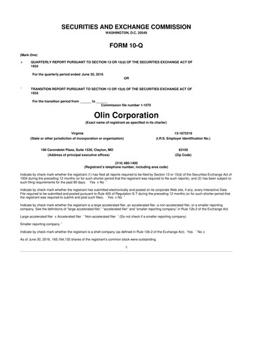 Thumbnail Olin Corporation 10-Q Quarterly Report FY 