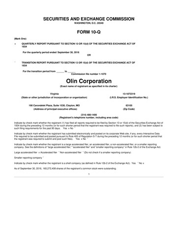 Thumbnail Olin Corporation 10-Q Quarterly Report FY 