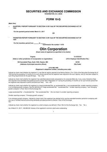 Thumbnail Olin Corporation 10-Q Quarterly Report FY 
