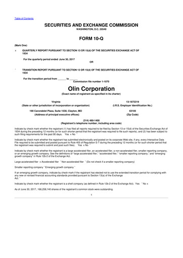 Thumbnail Olin Corporation 10-Q Quarterly Report FY 