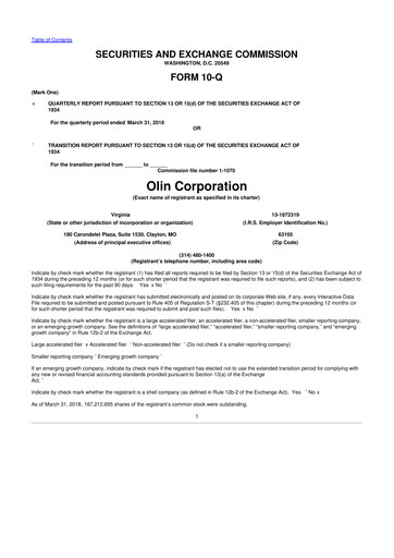 Thumbnail Olin Corporation 10-Q Quarterly Report FY 
