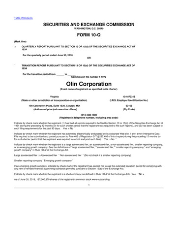 Thumbnail Olin Corporation 10-Q Quarterly Report FY 