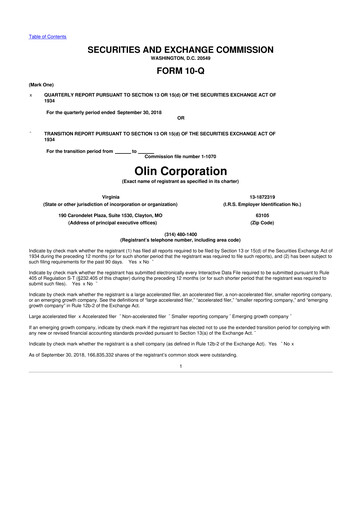 Thumbnail Olin Corporation 10-Q Quarterly Report FY 