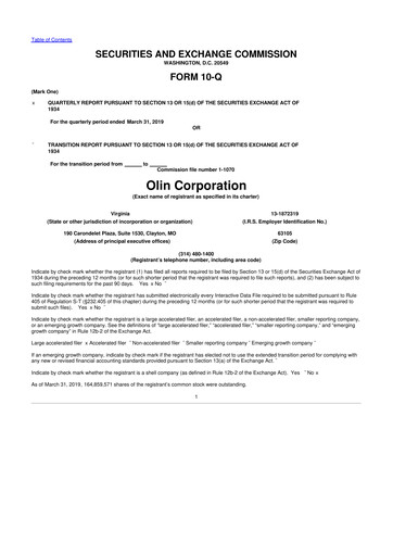 Thumbnail Olin Corporation 10-Q Quarterly Report FY 