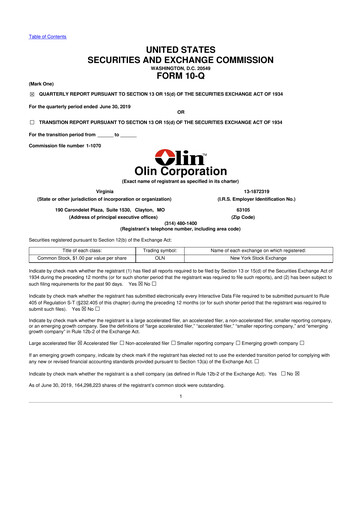 Thumbnail Olin Corporation 10-Q Quarterly Report FY 