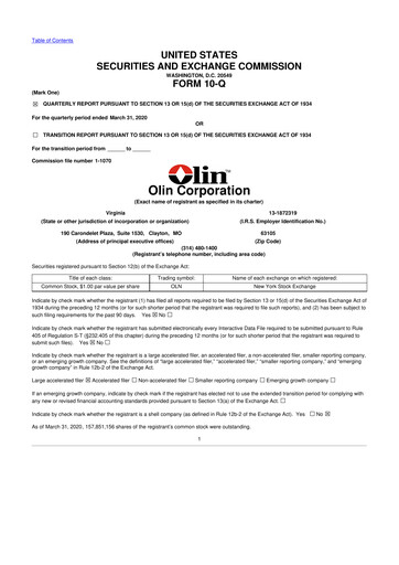 Thumbnail Olin Corporation 10-Q Quarterly Report FY 
