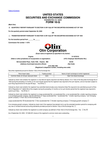 Thumbnail Olin Corporation 10-Q Quarterly Report FY 