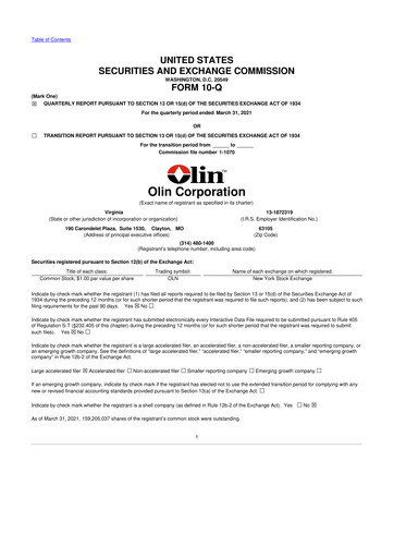 Thumbnail Olin Corporation 10-Q Quarterly Report FY 