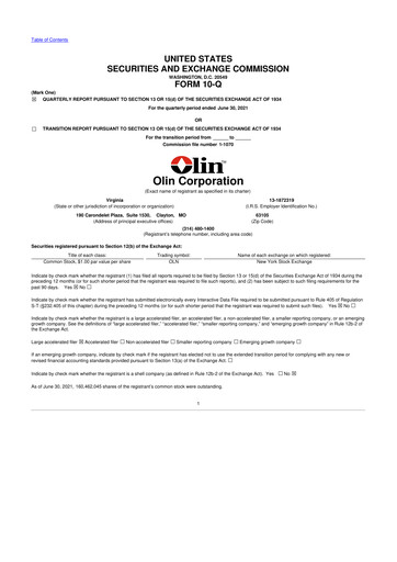 Thumbnail Olin Corporation 10-Q Quarterly Report FY 