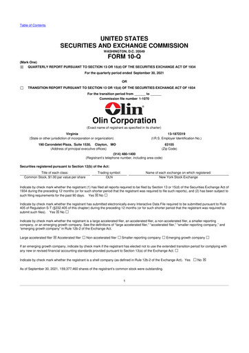Thumbnail Olin Corporation 10-Q Quarterly Report FY 