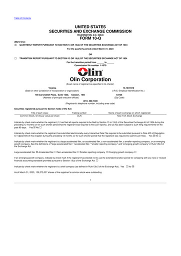 Thumbnail Olin Corporation 10-Q Quarterly Report FY 