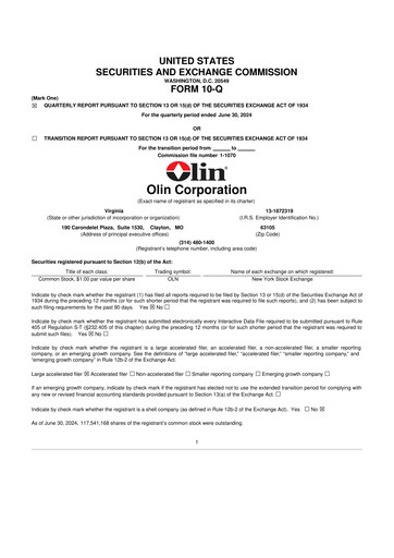 Thumbnail Olin Corporation 10-Q Quarterly Report FY 