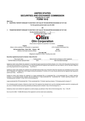 Thumbnail Olin Corporation 10-Q Quarterly Report FY2026 